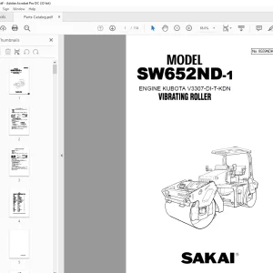 Sakai Vibrating Rolling SW652ND-1 ENGINE KUBOTA V3307-DI-T-KDN Parts Manual