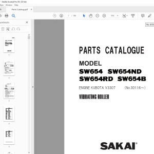 Sakai Vibrating Rolling SW654 SW654ND SW654RD SW654B ENGINE KUBOTA V3307 Parts Catalogue Manual