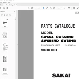 Sakai Vibrating Rolling SW654 SW654ND SW654RD SW654B Parts Catalogue Manual