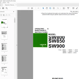 Sakai Vibrating Rolling SW800 SW850 SW900 OPERATING & MAINTENANCE Manual