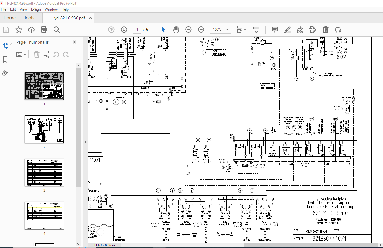 Sennebogen 821 M C-Series Hydraulic Circuit Diagram Manual PDF ...