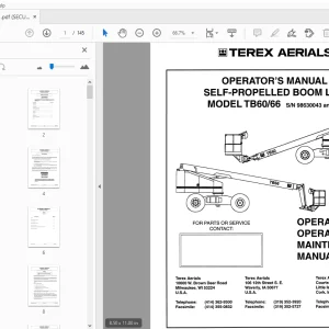 TEREX AERIALS MODEL TB60/66 SELF-PROPELLED BOOM LIFT OPERATOR'S MANUAL - PDF