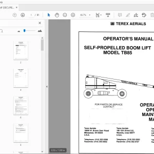 TEREX AERIALS MODEL TB85 SELF-PROPELLED BOOM LIFT OPERATOR'S MANUAL - PDF