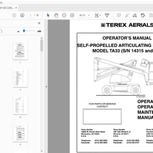 TEREX AERIALS TA33 SELF-PROPELLED ARTICULATING BOOM LIFT OPERATOR'S MANUAL - PDF