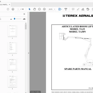 TEREX AERIALS TA33 TA30N ARTICULATED BOOM LIFT PARTS MANUAL - PDF