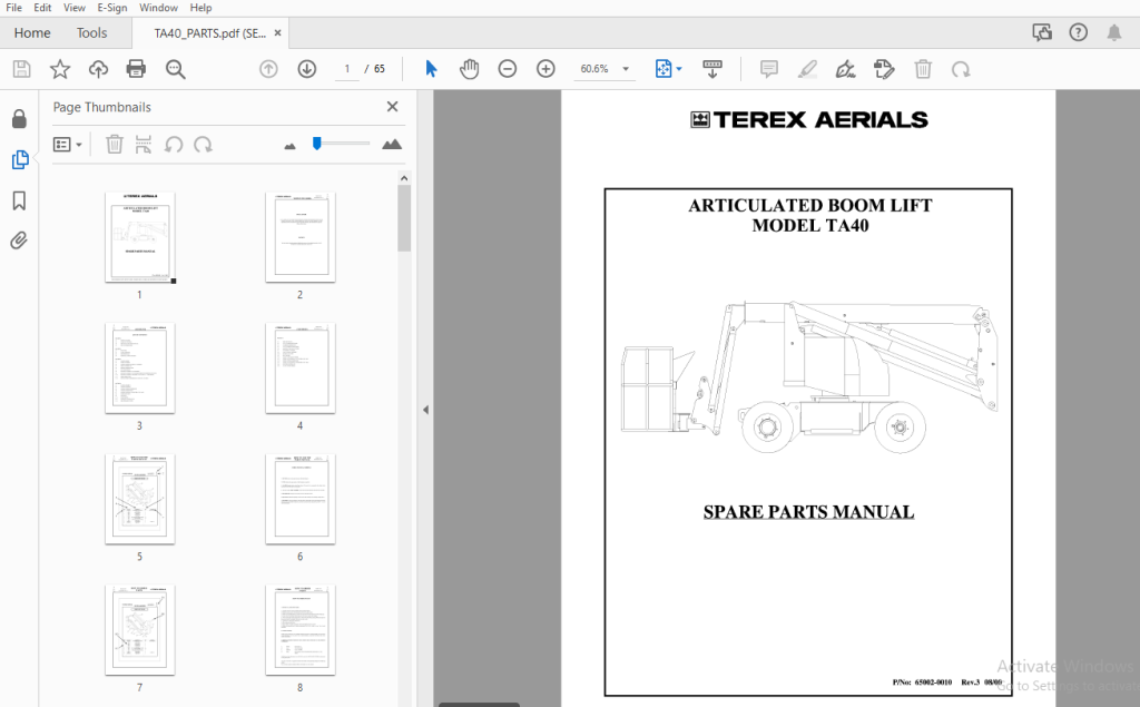 Terex Aerials Ta Articulated Boom Lift Spare Parts Manual Pdf