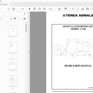 TEREX AERIALS TA40 ARTICULATED BOOM LIFT SPARE PARTS MANUAL 65002-0010 - PDF
