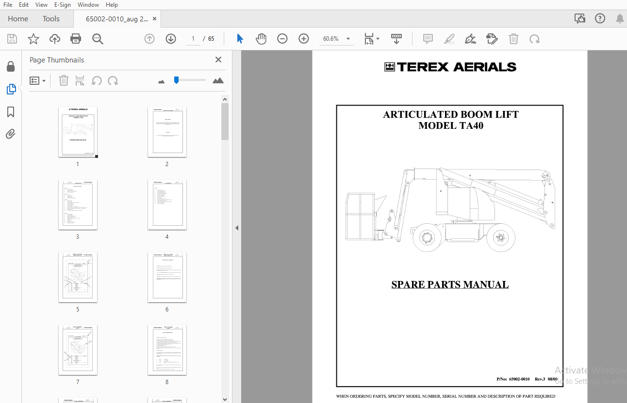 Terex Aerials Ta Articulated Boom Lift Spare Parts Manual Pdf Heydownloads