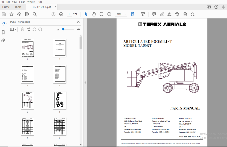 Terex Aerials Ta Rt Articulated Boom Lift Parts Manual Pdf Heydownloads Manual