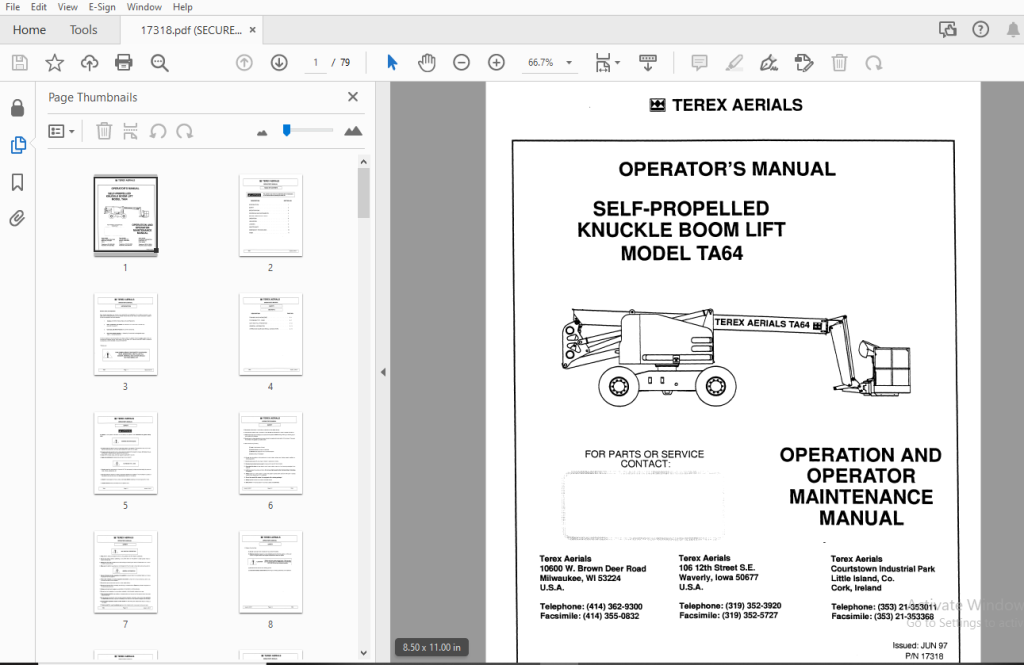 Terex Aerials Ta Self Propelled Knuckle Boom Lift Operator S Manual