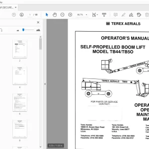 TEREX AERIALS TB44/TB50 SELF-PROPELLED BOOM LIFT OPERATOR'S MANUAL - PDF