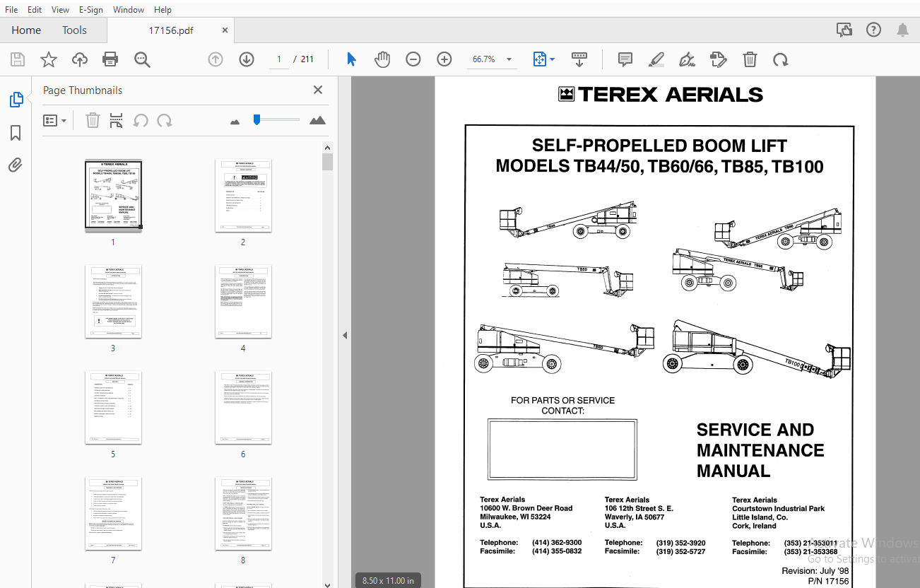 TEREX AERIALS TB44/50, TB60/66, TB85, TB100 SERVICE & MAINTENANCE ...