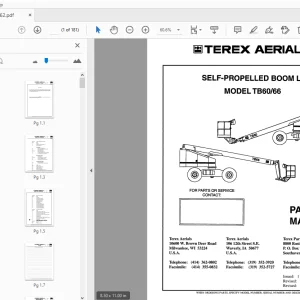 TEREX AERIALS TB60/66 SELF-PROPELLED BOOM LIFT PARTS MANUAL 17162 - PDF