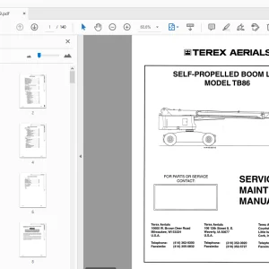 TEREX AERIALS TB86 SELF-PROPELLED BOOM LIFT SERVICE & MAINTENANCE MANUAL - PDF
