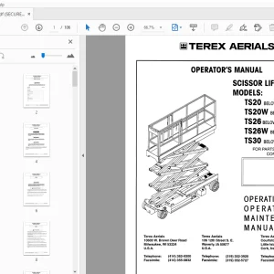 TEREX AERIALS TS20 TS20W TS26 TS26W TS30 SCISSOR LIFT OPERATOR'S MANUAL - PDF