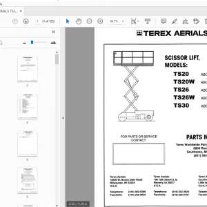 TEREX AERIALS TS20 TS20W TS26 TS26W TS30 SCISSOR LIFT PARTS MANUAL - PDF