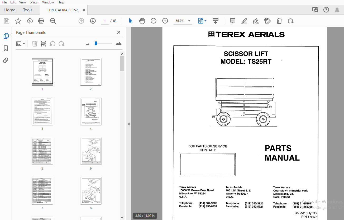 Terex Aerials Ts Rt Scissor Lift Parts Manual Pdf Download