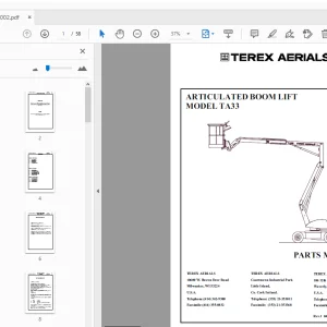 TEREX AERILS TA33 ARTICULATED BOOM LIFT PARTS MANUAL 65002-0002 - PDF