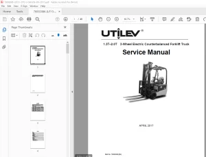 UTILEV 1.3 T 2.0T 3 Wheel Electric Counterbalanced Forklift Truck Service Manual PDF