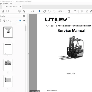 UTILEV 1.3 T 2.0T 3 Wheel Electric Counterbalanced Forklift Truck Service Manual PDF