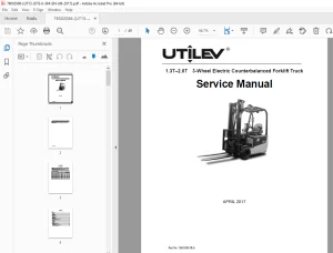 UTILEV 1.3T-2.0T 3-Wheel Electric Forklift Truck Service Manual PDF