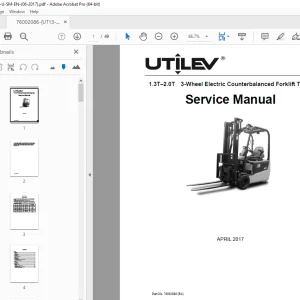 UTILEV 1.3T-2.0T 3-Wheel Electric Forklift Truck Service Manual PDF
