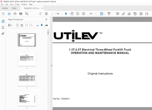 UTILEV 1.3T 2.0T Electrical Three Wheel Forklift Truck OPERATION MANUAL PDF