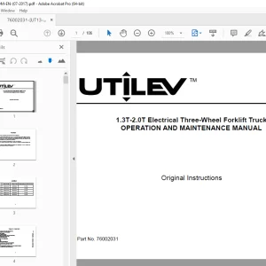 UTILEV 1.3T 2.0T Electrical Three Wheel Forklift Truck OPERATION MANUAL PDF