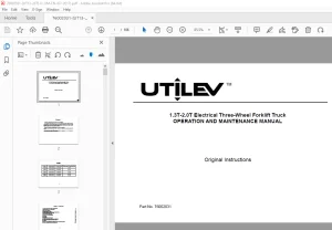 UTILEV 1.3T 2.0T Electrical Three Wheel Forklift Truck Operation Manual PDF