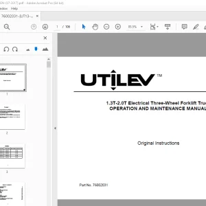 UTILEV 1.3T 2.0T Electrical Three Wheel Forklift Truck Operation Manual PDF