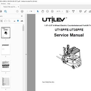 UTILEV UT15PFE UT35PFE 1.5T-3.5T 4-Wheel Electric Forklift Truck Service Manual PDF