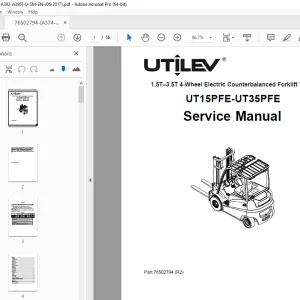 UTILEV UT15PFE-UT35PFE 1.5T-3.5T 4-Wheel Electric Forklift Truck Service Manual PDF