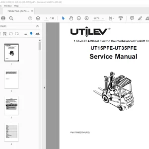 UTILEV UT15PFE UT35PFE 1.5T-3.5T 4-Wheel Electric Forklift Truck Service Manual PDF
