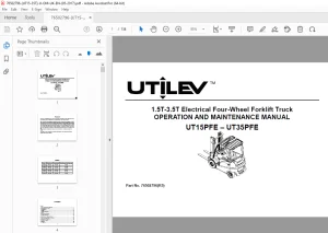 UTILEV UT15PFE UT35PFE 1.5T-3.5T 4-Wheel Forklift Truck Operation Manual PDF