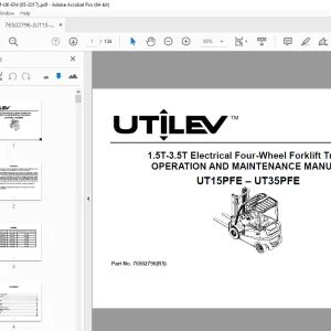 UTILEV UT15PFE UT35PFE 1.5T-3.5T 4-Wheel Forklift Truck Operation Manual PDF