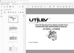 UTILEV UT15PFE UT35PFE 1.5T-3.5T Electrical Four Wheel Forklift Truck Operation Manual PDF