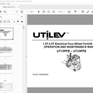 UTILEV UT15PFE UT35PFE 1.5T-3.5T Electrical Four Wheel Forklift Truck Operation Manual PDF