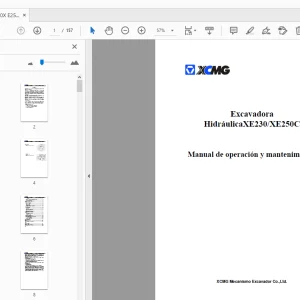 XCMG XE230X/E250C Excavadora Hidráulica Manual de operación y mantenimiento