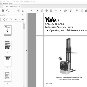 Yale Forklift A 7S2 A 7R6 A7S3 Pedestrian Straddle Truck Operating Manual PDF