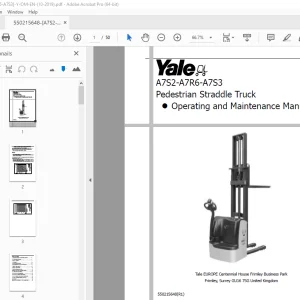 Yale Forklift A 7S2 A 7R6 A7S3 Straddle Truck Operating Manual PDF