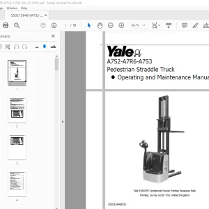 Yale Forklift A7S2 A7R6 A7S3 Pedestrian Straddle Truck Operating Manual PDF