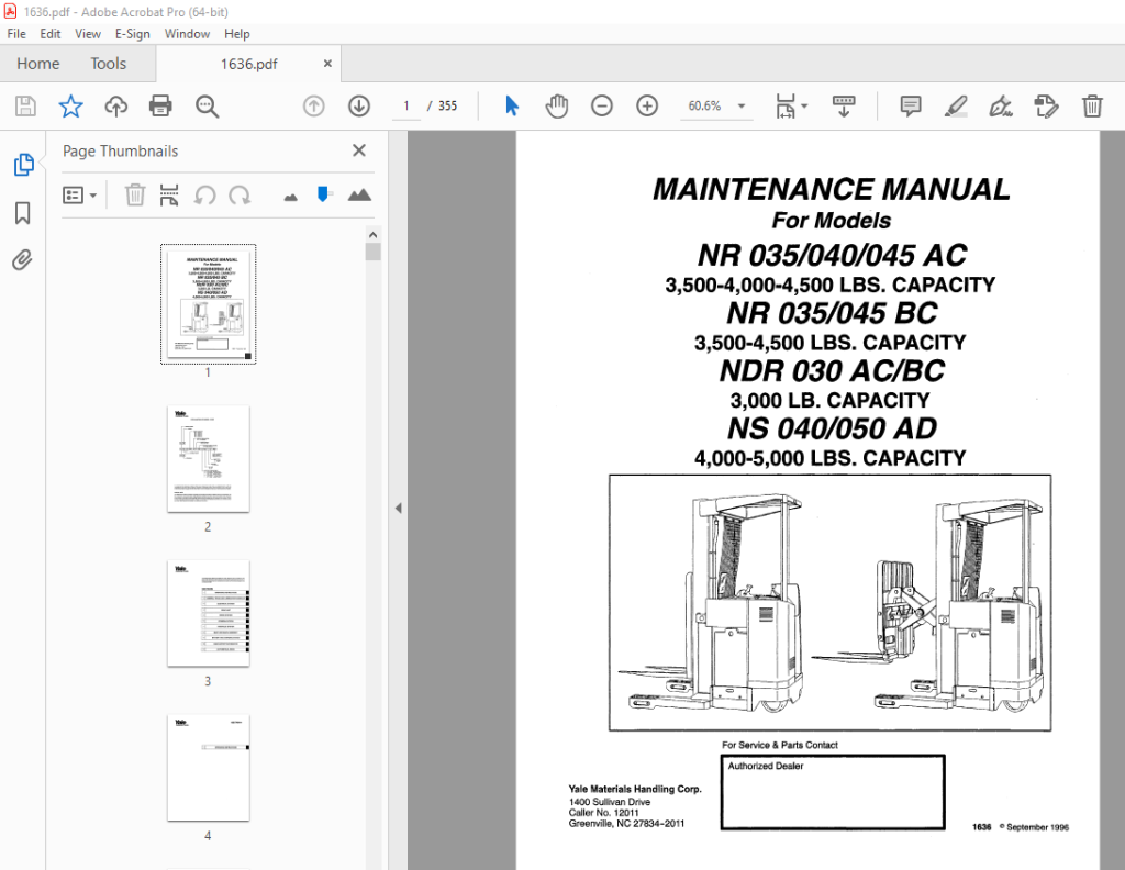 Yale Forklift A815 (NR035-040AC NDR030AC NR045AC) Service Manual PDF ...