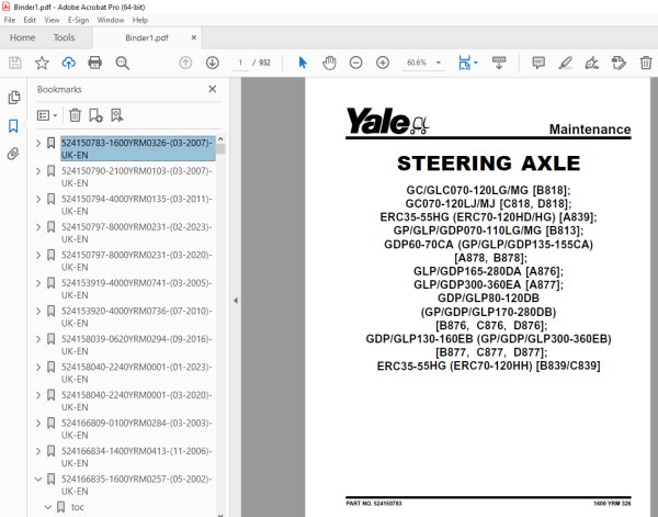 Yale Forklift A839 (ERC35-40-45-55HG) Service Manual - PDF DOWNLOAD ...