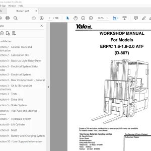 Yale Forklift D807 (ERP/C 1.6-1.8-2.0 ATF Diabolo) Service Manual PDF