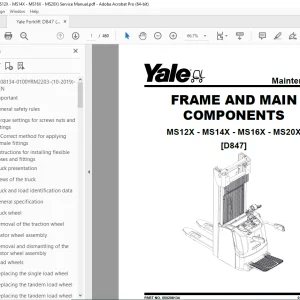 Yale Forklift D847 (MS12X - MS14X - MS16X - MS20X) Service Manual PDF