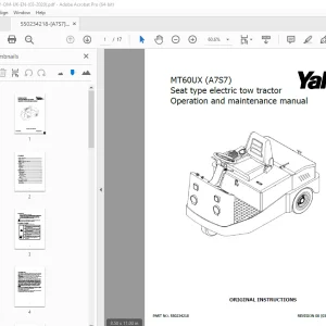 Yale Forklift MT60UX (A7S7) Seat type electric tow tractor Operation Manual PDF