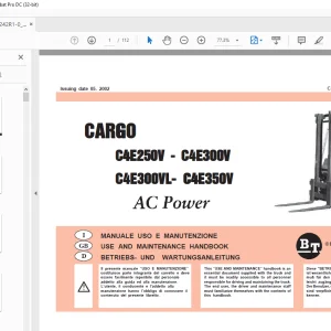 BT Cargo C4E250V - C4E300V C4E300VL- C4E350V USE & MAINTENANCE Manual