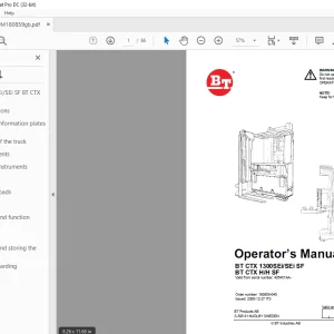 BT Forklift BT CTX 1300SEi/SEI SF BT CTX H/H SF Operator`s Manual