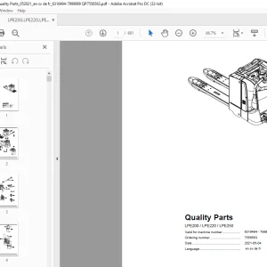 BT Electric Forklift LPE200 / LPE220 / LPE250 Quality Parts Manual 6316494 - 7999999