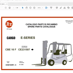 BT FORKLIFT CBE 16F CARGO E-SERIES PARTS MANUAL CE231507 - PDF